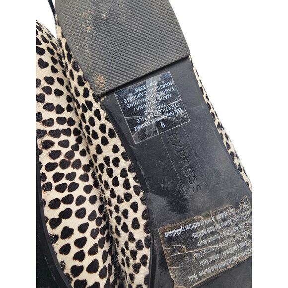 Express Womens Sz 9 Pointed Toe Ballet Flats Calf Hair Black Cream Hearts - Picture 6 of 7